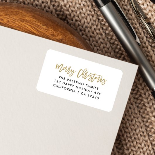 Gold Merry Christmas Modern Script Typografie Etiket