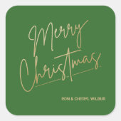 Gold Merry Christmas on Green Vierkante Sticker (Voorkant)