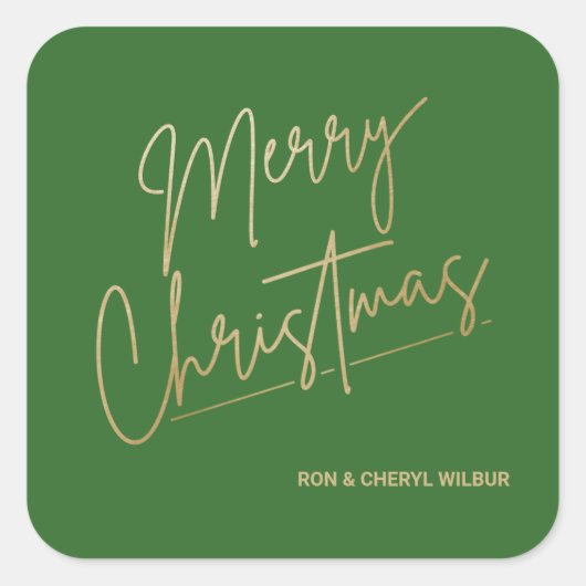 Gold Merry Christmas on Green Vierkante Sticker (Voorkant)