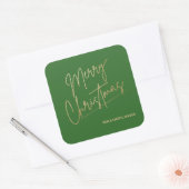 Gold Merry Christmas on Green Vierkante Sticker (Envelop)