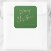 Gold Merry Christmas on Green Vierkante Sticker (Tas)