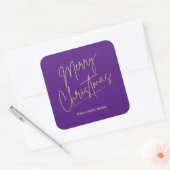 Gold Merry Christmas on Purple Vierkante Sticker (Envelop)