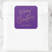 Gold Merry Christmas on Purple Vierkante Sticker (Tas)
