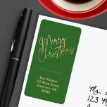 Gold Merry Christmas Return Address’ Etiket<br><div class="desc">Vrolijk kerstfeest in gouden accenten deze groene adresetiketten zijn gepersonaliseerd met jouw naam en adres. Stijlvol voor elke kerstvakantie gelegenheid. OVEREENKOMENDE objecten in ons collectie.</div>
