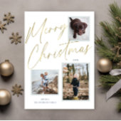 Gold Merry Christmas Script 3 Foto Vakantie Kaart