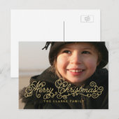Gold Merry Christmas Script Holiday Photo Briefkaa Feestdagenkaart (Voorkant / Achterkant)