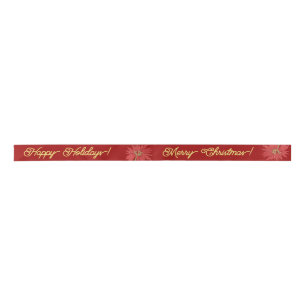 Gold Merry Christmas Script Kalligrafie rood Satijnen Lint