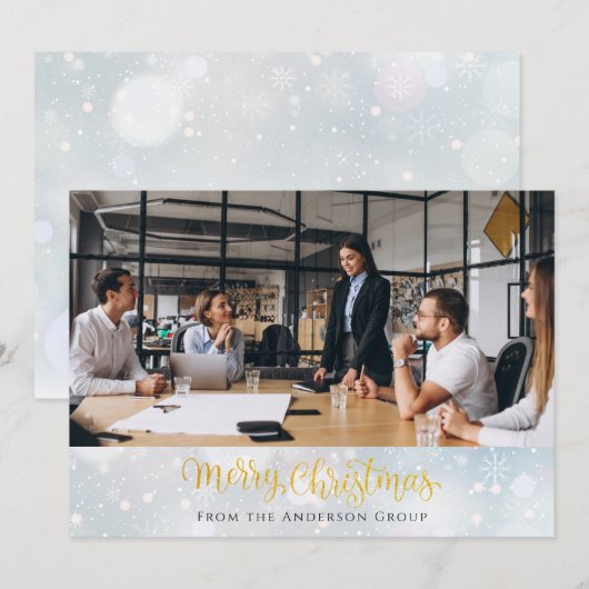 Gold Merry Christmas Script Zakelijke Kantoor Foto Feestdagenkaart (Voorkant / Achterkant)