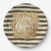 Gold Merry Christms Black White Stripes Papieren Bordje (Voorkant)
