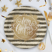 Gold Merry Christms Black White Stripes Papieren Bordje