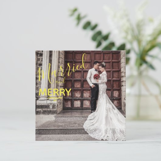 Gold Merry en Elegant Foto Wedding Bedankkaart (Staand voorkant)