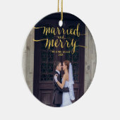 Gold Merry en getrouwde Passen getrouwd Holiday Fo Keramisch Ornament (Rechts)