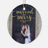 Gold Merry en getrouwde Passen getrouwd Holiday Fo Keramisch Ornament (Links)