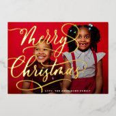 Gold Merry | Foto kerstbriefing Folie Feestdagenkaart (Voorkant)