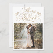 Gold Merry & Getrouwd Eerste Kerstfoto Feestdagenkaart (Voorkant)