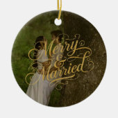 Gold Merry & Getrouwd Eerste Kerstvakantie Keramisch Ornament (Voorkant)