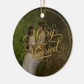Gold Merry & Getrouwd Eerste Kerstvakantie Keramisch Ornament (Links)