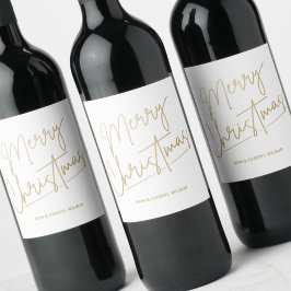 Gold Merry Green White met kerst Wijn Etiket