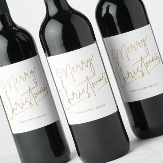 Gold Merry Green White met kerst Wijn Etiket