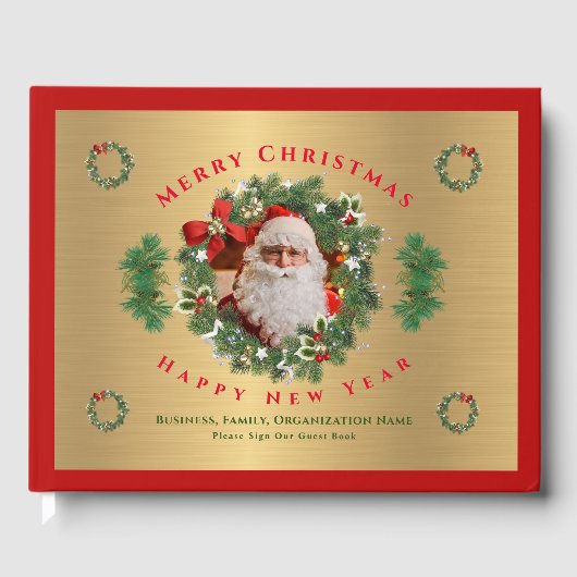 Gold Merry Happy Nieuwjaarsfoto Gastenboek (Voorkant)