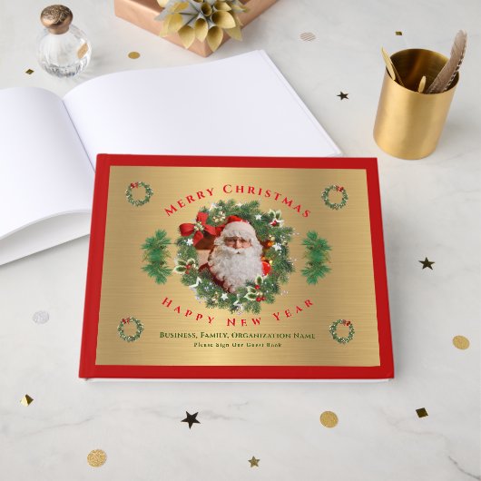 Gold Merry Happy Nieuwjaarsfoto Gastenboek (Voorkant open)