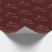 Gold Merry-kerst Dark Maroon-feestdag Cadeaupapier (Hoek)