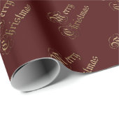 Gold Merry-kerst Dark Maroon-feestdag Cadeaupapier (Rol Hoek)