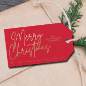 Gold Merry-kerst op rood Cadeaulabel