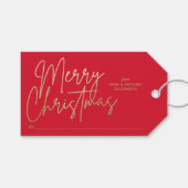 Gold Merry-kerst op rood Cadeaulabel (Voorkant (Horizontaal))