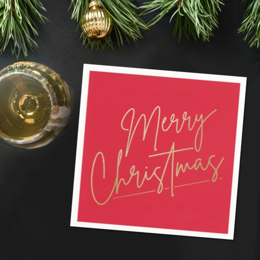 Gold Merry-kerst op rood Servet