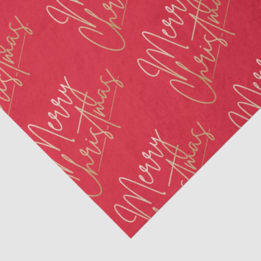 Gold Merry-kerst op rood Tissuepapier (Detail)