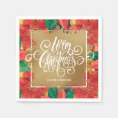 Gold Merry kerst Poinsettia Servet (Voorkant)