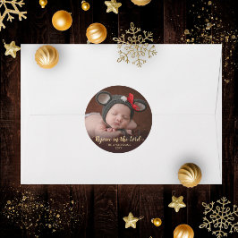 Gold Merry-kerst Religieuze Foto Kerstmis Ronde Sticker
