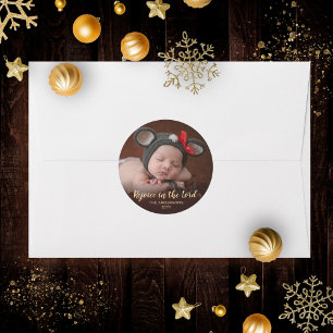 Gold Merry-kerst Religieuze Foto Kerstmis Ronde Sticker