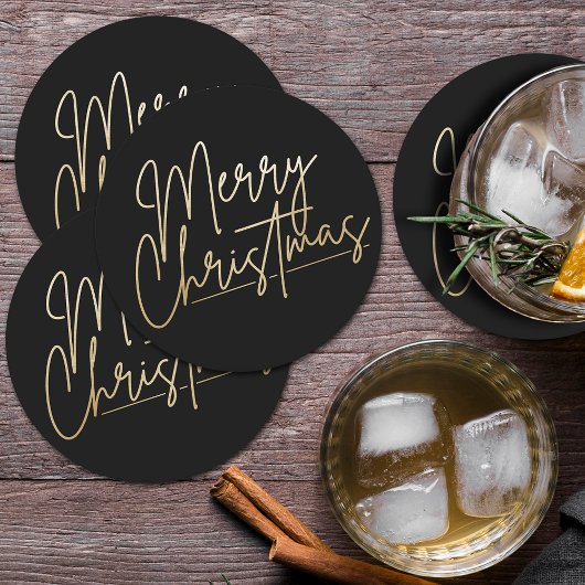 Gold Merry-kerst zwart Ronde Kartonnen Onderzetter