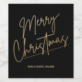 Gold Merry-kerst zwart Wijn Etiket (Enkel label)