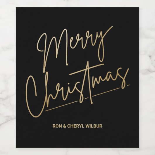 Gold Merry-kerst zwart Wijn Etiket (Enkel label)