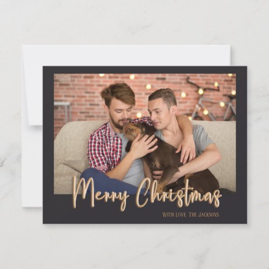 Gold Merry-kerstballetjes, zwart Feestdagenkaart (Voorkant)