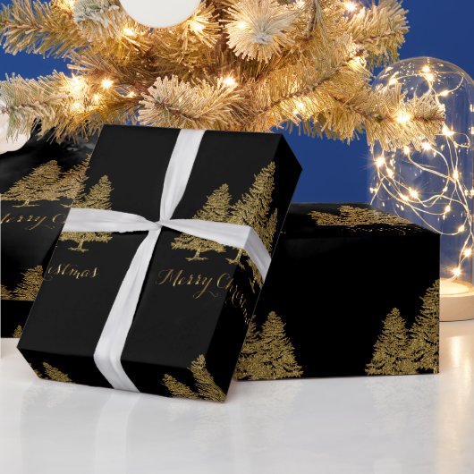 Gold Merry-kerstbomen — Verpakkingspapier Cadeaupapier (Feestdagen)