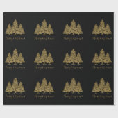 Gold Merry-kerstbomen — Verpakkingspapier Cadeaupapier (Vlak)