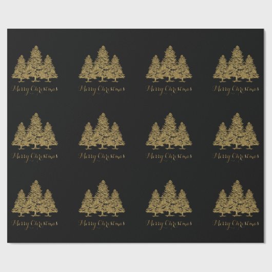 Gold Merry-kerstbomen — Verpakkingspapier Cadeaupapier (Vlak)