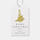 Gold Merry-kerstboom blij van wit Cadeaulabel (Voorkant)