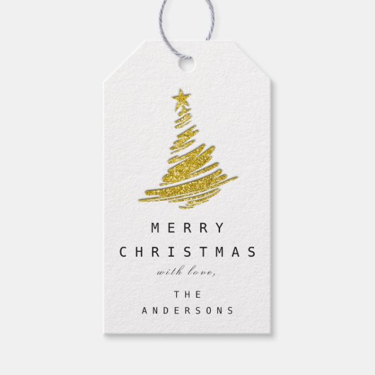 Gold Merry-kerstboom blij van wit Cadeaulabel (Voorkant)