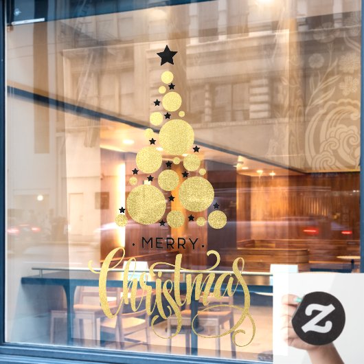 Gold Merry kerstboom Stars Holiday Raamsticker (Cafe Raam)
