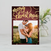 Gold Merry-kerstbrief Lijst gradiënt foto Folie Feestdagenkaart (Staand Voorkant)