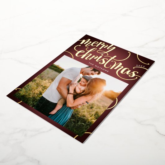 Gold Merry-kerstbrief Lijst gradiënt foto Folie Feestdagenkaart (Gedraaid)
