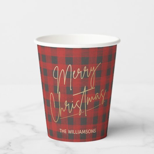 Gold Merry kerstbuffalo cheque op maat Papieren Bekers (Achterkant)