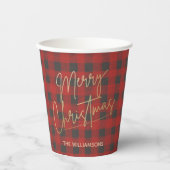 Gold Merry kerstbuffalo cheque op maat Papieren Bekers (Voorkant)