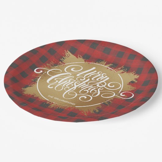 Gold Merry-kerstbuffalo Pset Papieren Bordje (Gekanteld)