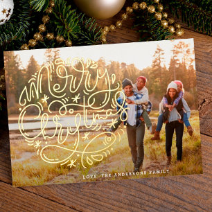 Gold Merry kerstcadeaufoto Folie Feestdagenkaart